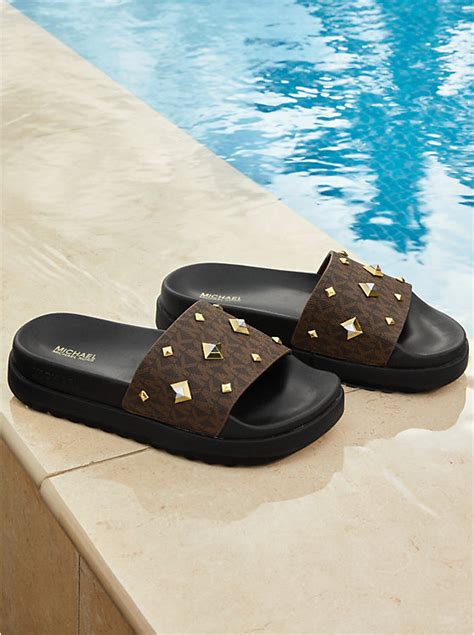 tyra slide michael kors|Tyra Studded Logo Slide Sandal .